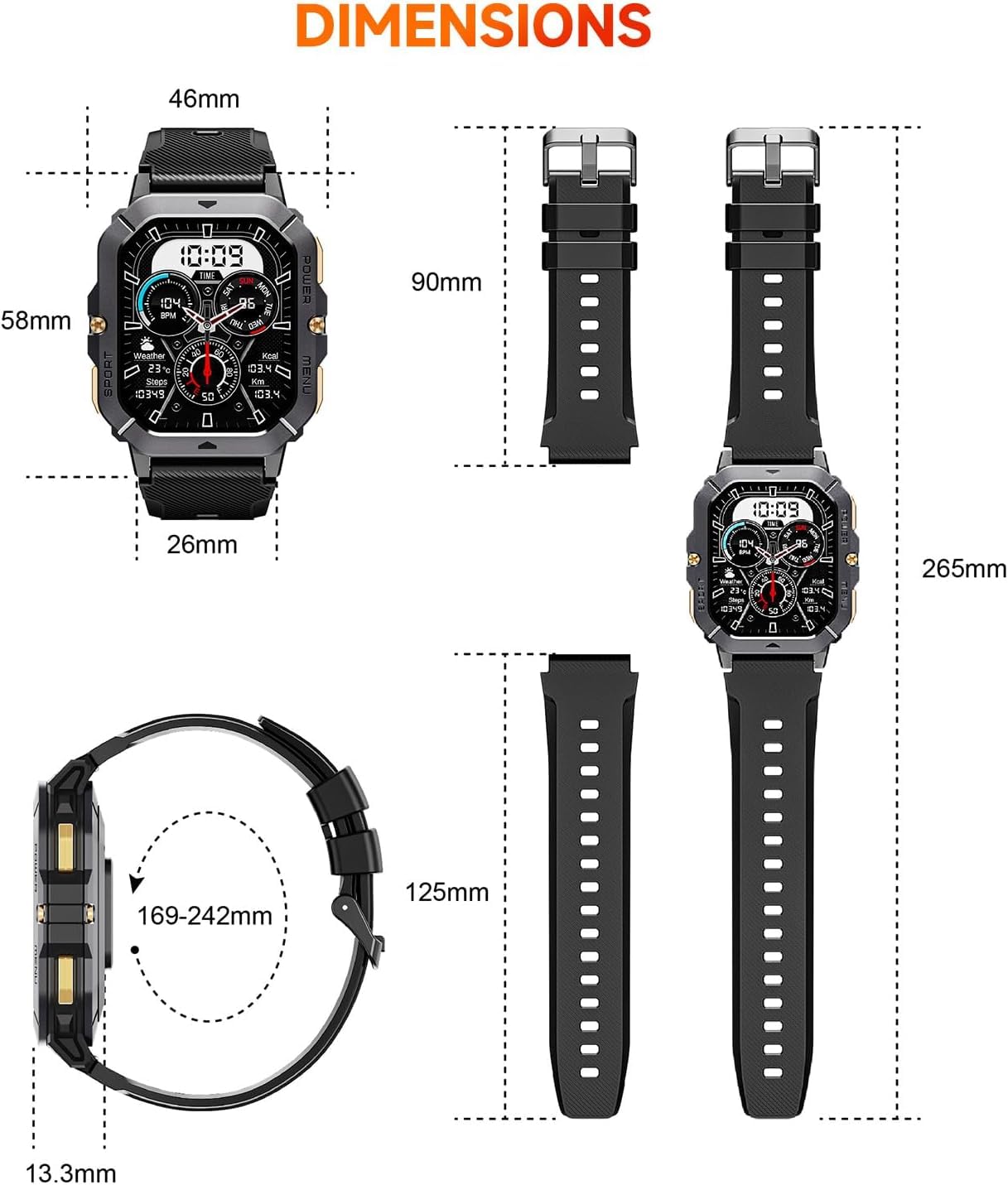 OBA Montre de Sport OUKITEL BT101 Homme 2.02 Pouces 100 Mode Sport Étanche 5ATM 410mAh Notifications, Moniteur de fréquence Cardiaque, podomètre, Suivi d'activité, Microphone, Noir, Media