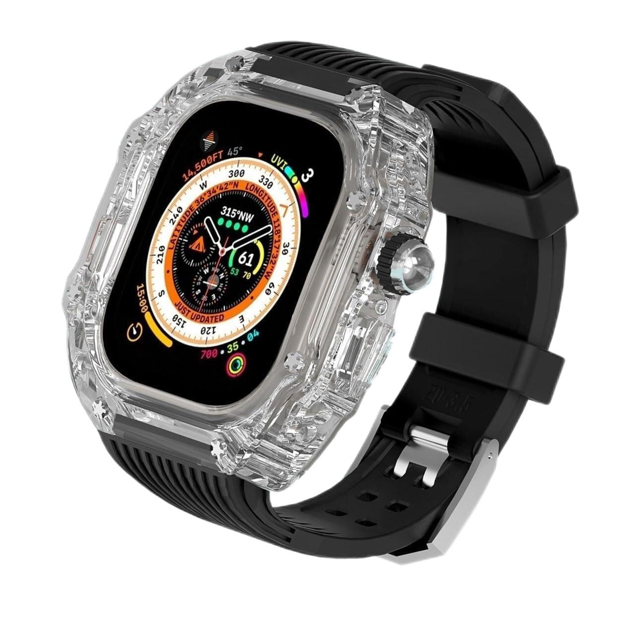 Boîtier montre transparent 49mm anti-choc pour Apple Watch avec bracelet caoutchouc durable - 8