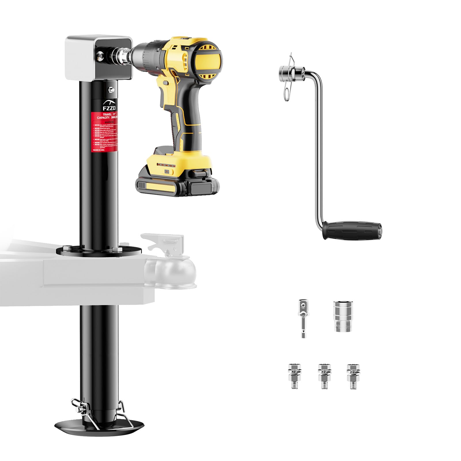 FZZD 5000 lbs A-Frame Trailer Jack, 20-24V Cordless Drill Compatible