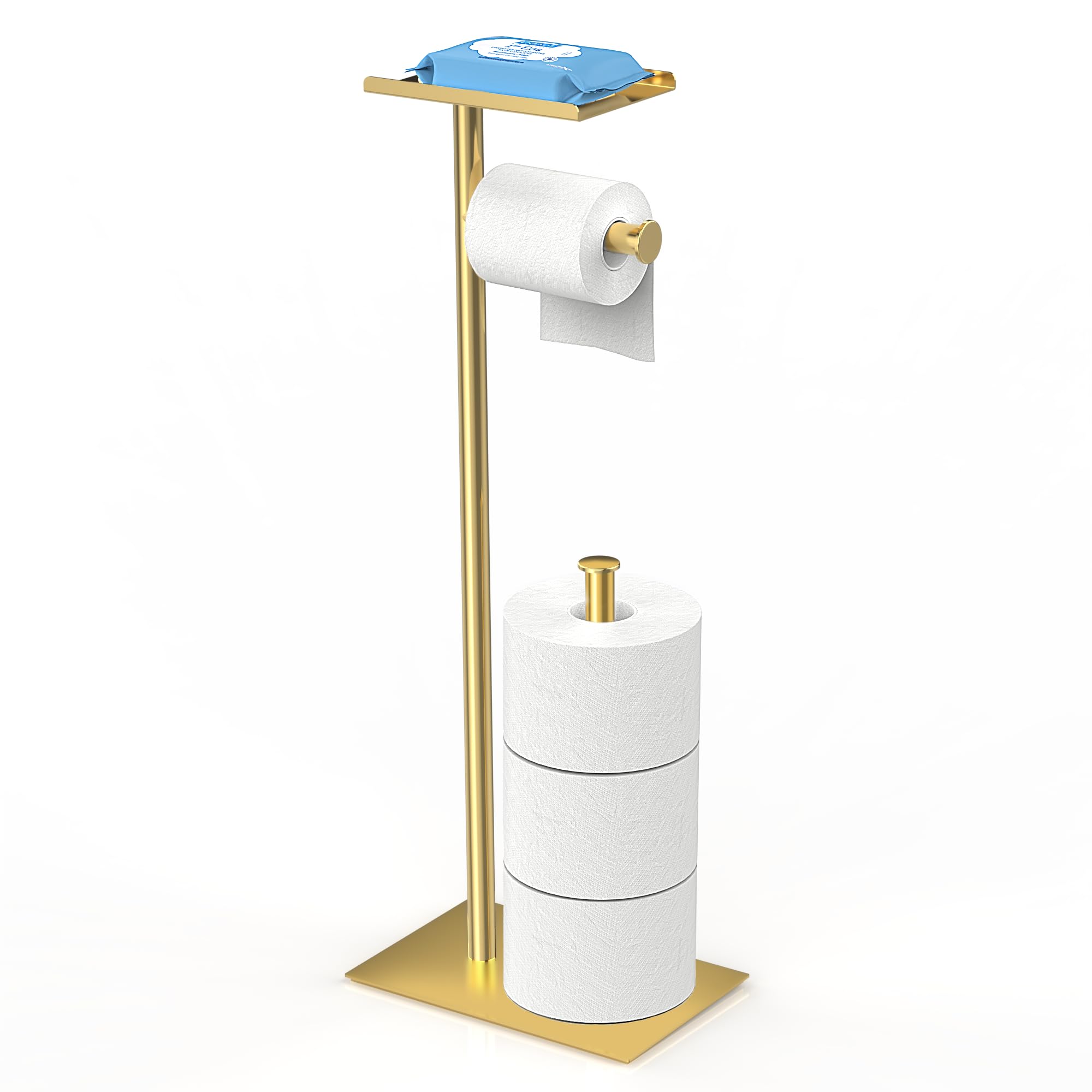 CisilyGolden Toilet Paper Holder Stand with Phone Shelf, Bathroom Toliet Decor Decoration Tissue Paper Roll Holder Free Standing Storage, Rv Accessories, Apartment Restroom Household Home Essentials