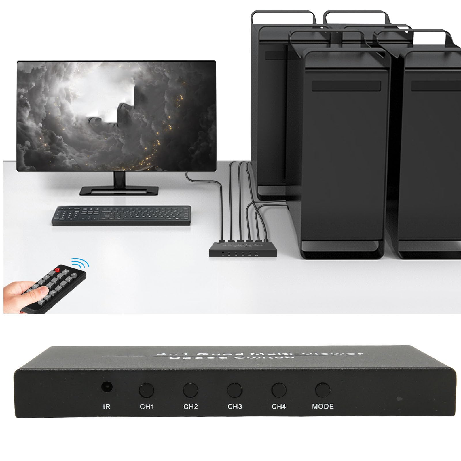 Multi-Switcher HDMI 4X1, 1080P a 60 Hz Multi-viewer HDMI Quad Switcher HDMI 4 in 1 Uscita con Telecomando, Supporta 4 Sorgenti di Ingresso HDMI su Singolo TV o Monitor HD