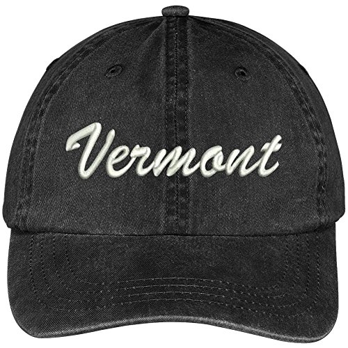 Trendy Apparel Shop Vermont State Embroidered Low Profile Adjustable Cotton Cap - Black