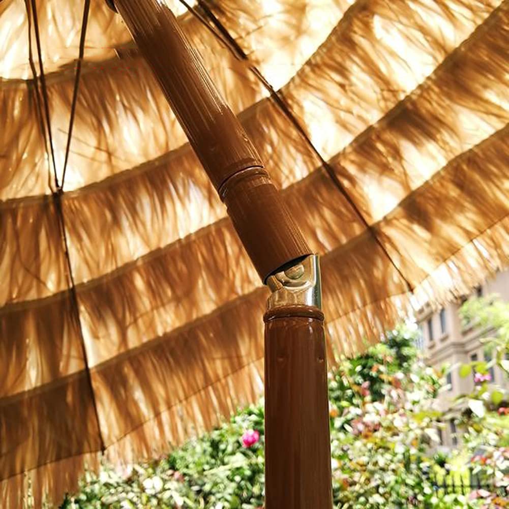NMDCDH Tragbarer Sonnenschirm aus Stroh im Freien, Faltbarer Sonnenschirm, hawaiianischer Tropenschirm, runder wasserdichter aufrechter Regenschirm, natürliche Farbe, 2 m, für Gärten und