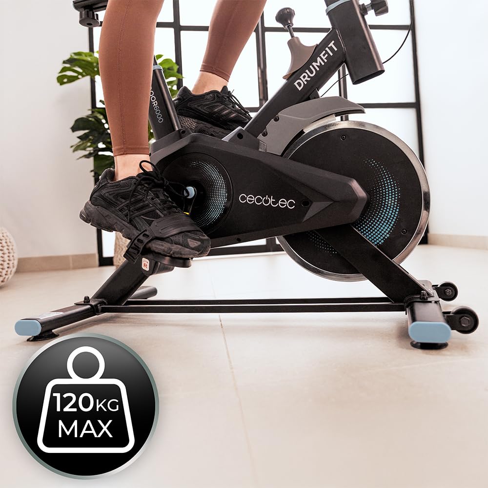 Cecotec Indoor DrumFit Indoor Rower stacjonarny, koło zamachowe 6-13 kg, rezystancja ręczna, monitor LCD, pulsometr, uchwyt na urządzenie, butelka, uchwyt na butelki i podnóżki