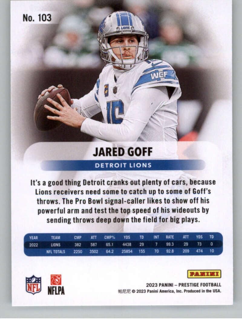 Amazon.com: 2023 PANINI PRESTIGE #103 JARED GOFF DETROIT LIONS