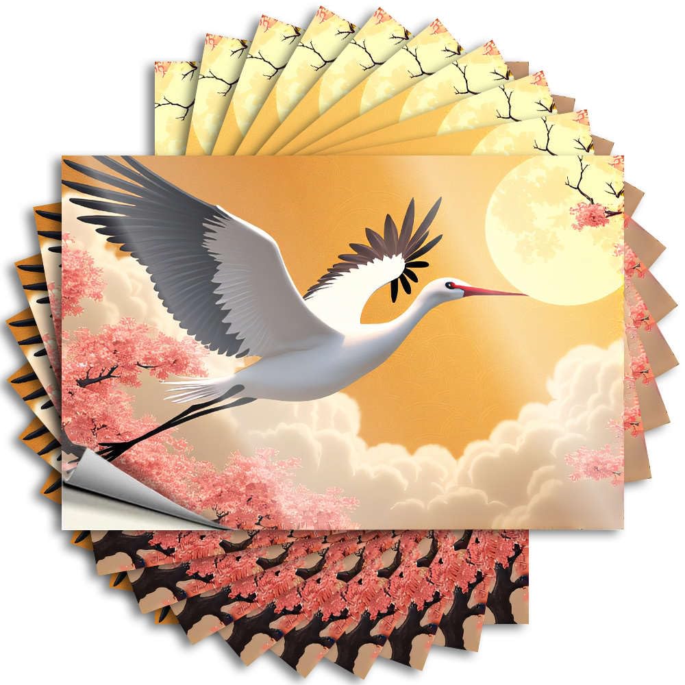 Outside Decor Teen Stickers - A White Crane Flies Towards The Moon. Case Waterproof Vinyl Sticker(12X18CM)