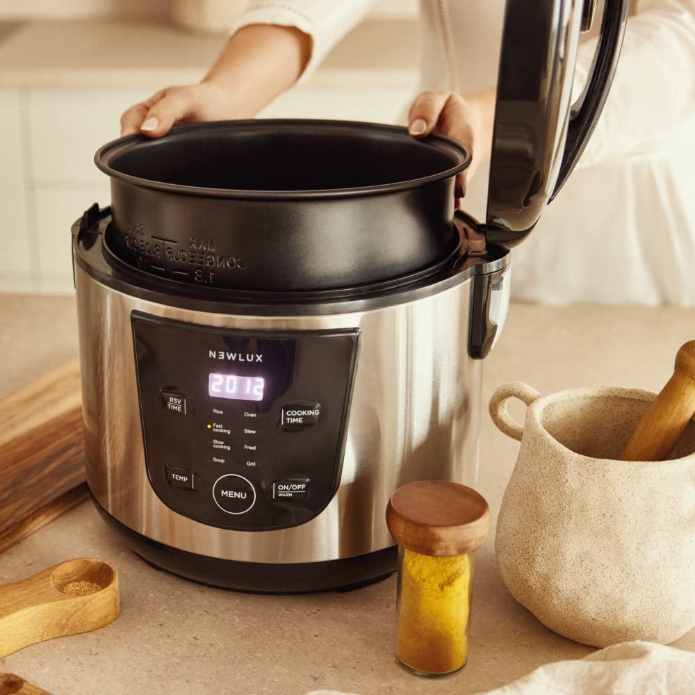 NEWLUX - Robot de cuisine multifonction 5L SmartChef V50 avec cuve antiadhésive, programmable 24h, 9 fonctions et 8 menus automatiques. Maintient au chaud pendant 24h, Noir