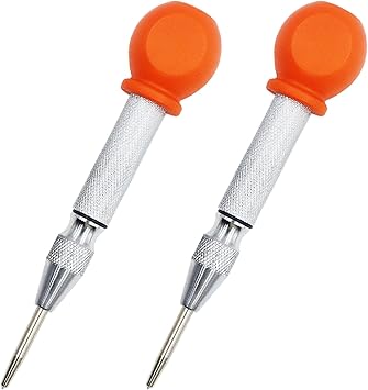 WHLLING 2-Pieces Automatic Center Punch, 5 Inch Adjustable Impact Hole Punch Metal Punch, Spring Loaded Center Punch Tool with Palm Cushion Cap for Wood Metal Leather