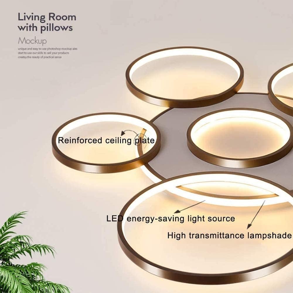 Oświetlenie Sufitowe LED 106W Lampa Do Salonu Ściemnialna Lampa Sufitowa Ze Zdalnym Sterowaniem Nowoczesne Sypialnia Akrylowy Klosz Aluminiowy Jadalnia Biuro Brązowe 7 Pierścienie Reflektor Sufitowy