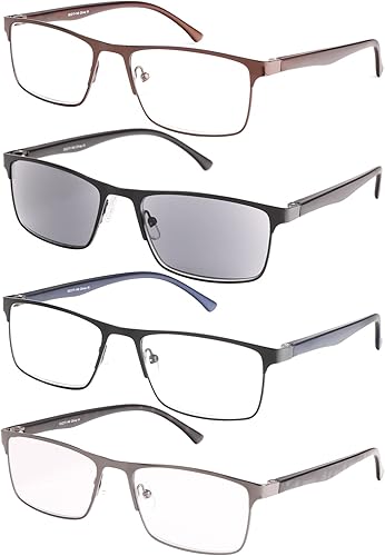 Paquete de 4 lentes de lectura para hombres, lentes de computadora con bloqueo de luz azul, lectores de marco completo, antirrayos UV, fatiga