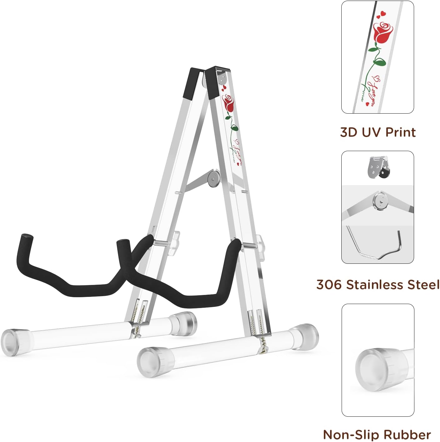 DIDA Guitar Stand, Acrylic Transparent Guitar Stand for Acoustic Guitar, Electric Guitar, Cello, Guitar Holder, Single Guitar Stand, Guitar Accessories (Flower, Acoustic Guitar)