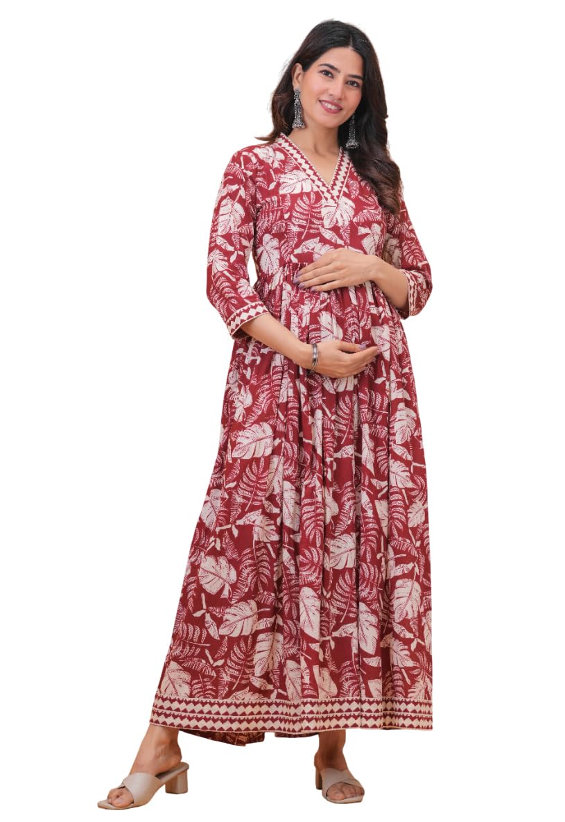 Siya Women's Cotton Anarkali Maternity Feeding Kurta/Kurti with Zipper| Comfortable & Elegant Post and Pre Pregnancy Kurti Dress/Kurta Dress-image-31