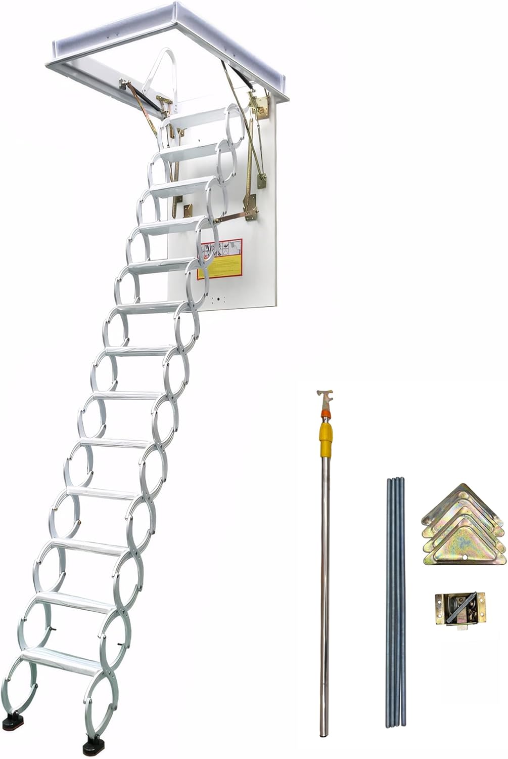Titanium Attic Ladder Pull Down System, 13 Steps Attic Ceiling Folding Ladder Stairs, 10.5ft Height, 660 lbs Load, Opening Size 27.56" x 47.24", White S-Bend Structure