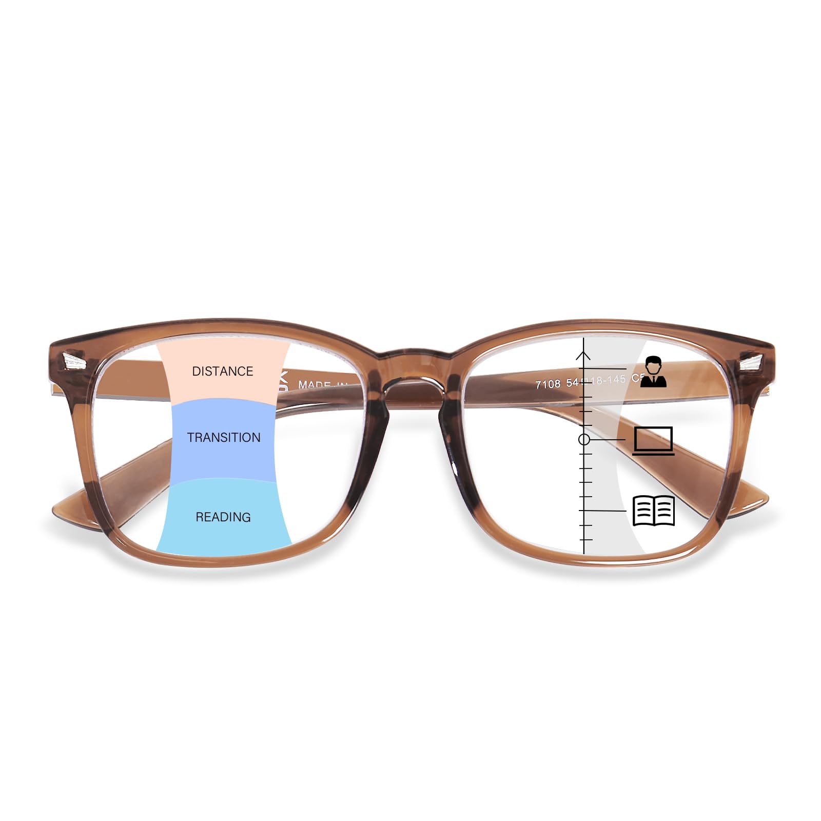 OPTOFENDY Progressive Multifocal Reading Glasses for Women Men, Anti Glare/Eyestrain Blue Light Blocking Computer Readers