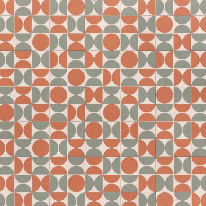 Retro Patterned Vinyl Flooring Roll Vintage Stone Mosaic Tile Effect Felt Backed Lino Flooring Colourful Hallway Kitchen Bathroom Vinyl Sheet 2m 3m Width 2m To 8m Length (Coral Cove, 5m x 2m)