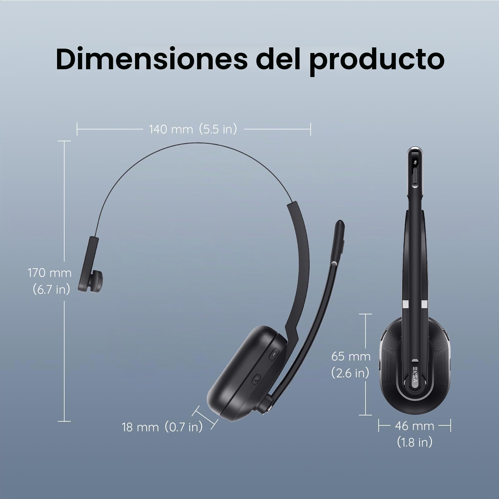 EKSA H5SE Auriculares Bluetooth con Micrófono 45 Tiempo de Reproducción Auriculares Inalambricos PC, Cascos con AI Micrófono Cancelación Comerciales para Oficina/Hogar