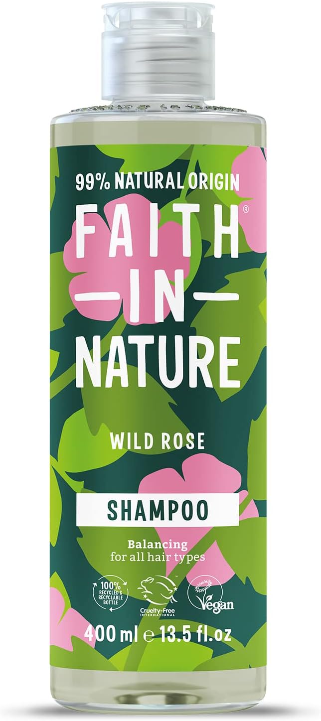 Natural Wild Rose Shampoo, Nourishing for Normal Hair & Scalp, Vegan & Cruelty Free, No SLS, Silicones or Parabens, 400ml