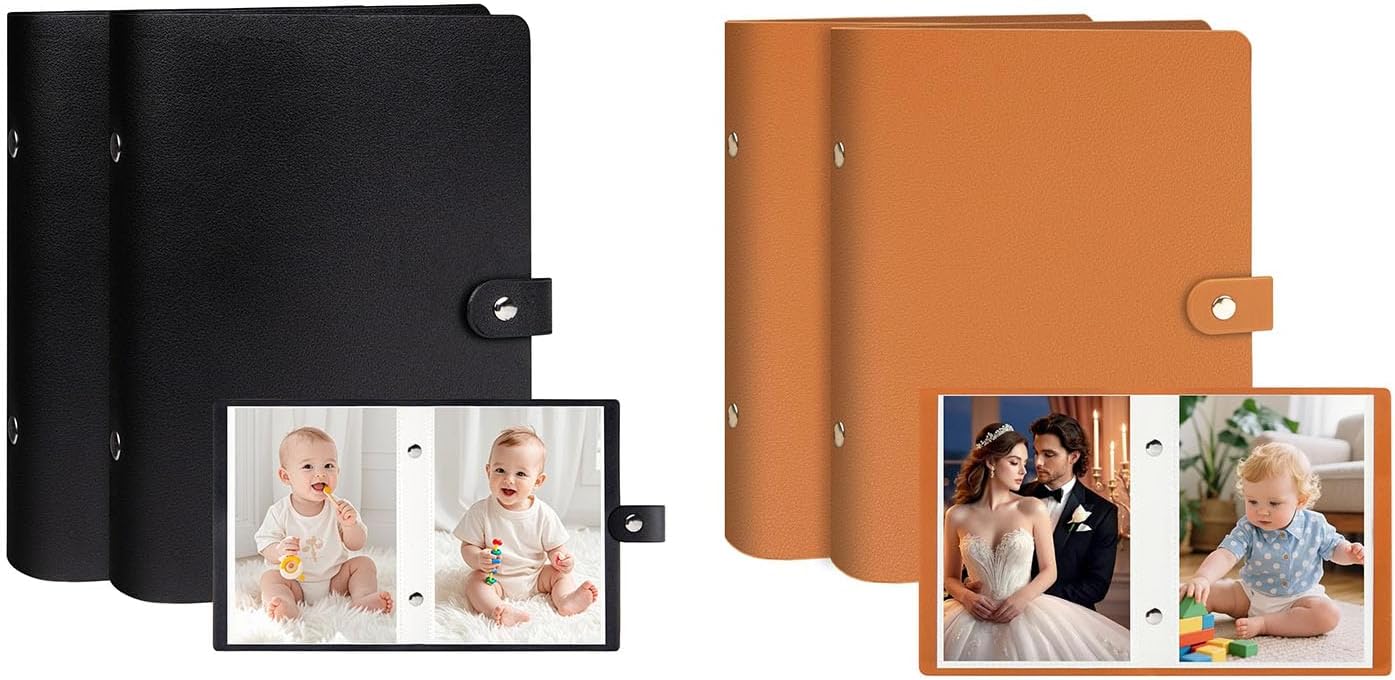 Aevdor 2 Pack Small 4x6 Photo Albums, 104 Photos Total, Black+Brown