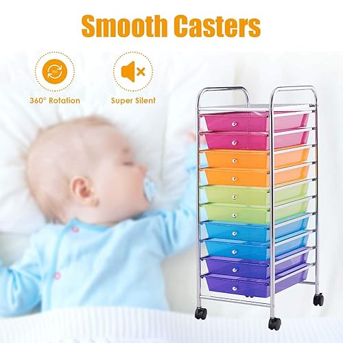 Miniatura 6 de Julimoon Carrito utilitario de 10 niveles con ruedas con cerradura, carrito móvil con 10 cajones, organizador de almacenamiento multiusos para