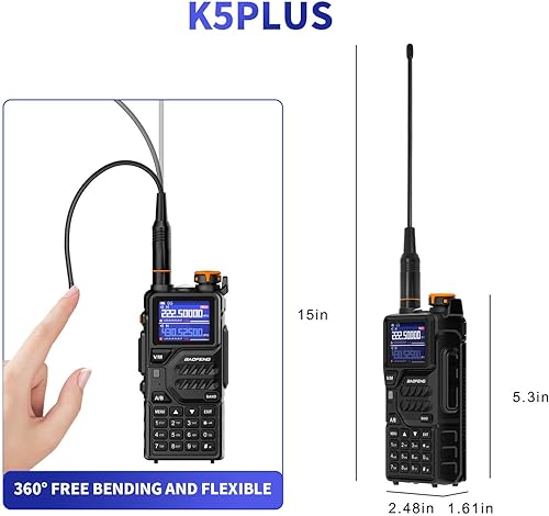 Miniatura 8 de BAOFENG K5PLUS - Radio jamón de tres bandas de largo alcance, Walkie Talkies, radio bidireccional de alta potencia con botón buscador de frecuencia