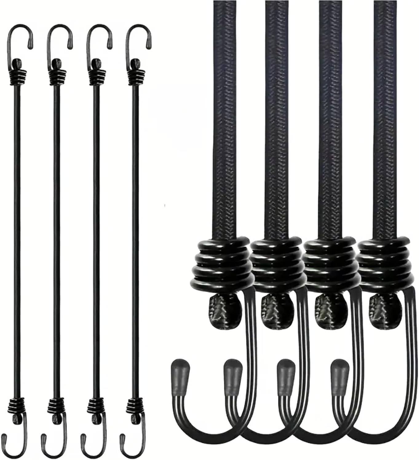 4-Pack Heavy Duty Bungee Cords (8mm x 24 Inch), Extra Strong Elastic Ropes with Secure Safety Hooks, Weather-Resistant for Trampoline Replacement, Home Gym Equipment, Camping & Outdoor Gear
