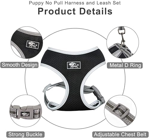 Miniatura 3 de Juego de arnés y correa para cachorro, arnés de chaleco para perros pequeños y medianos, arnés reflejante ajustable para perros, ajuste cómodo de
