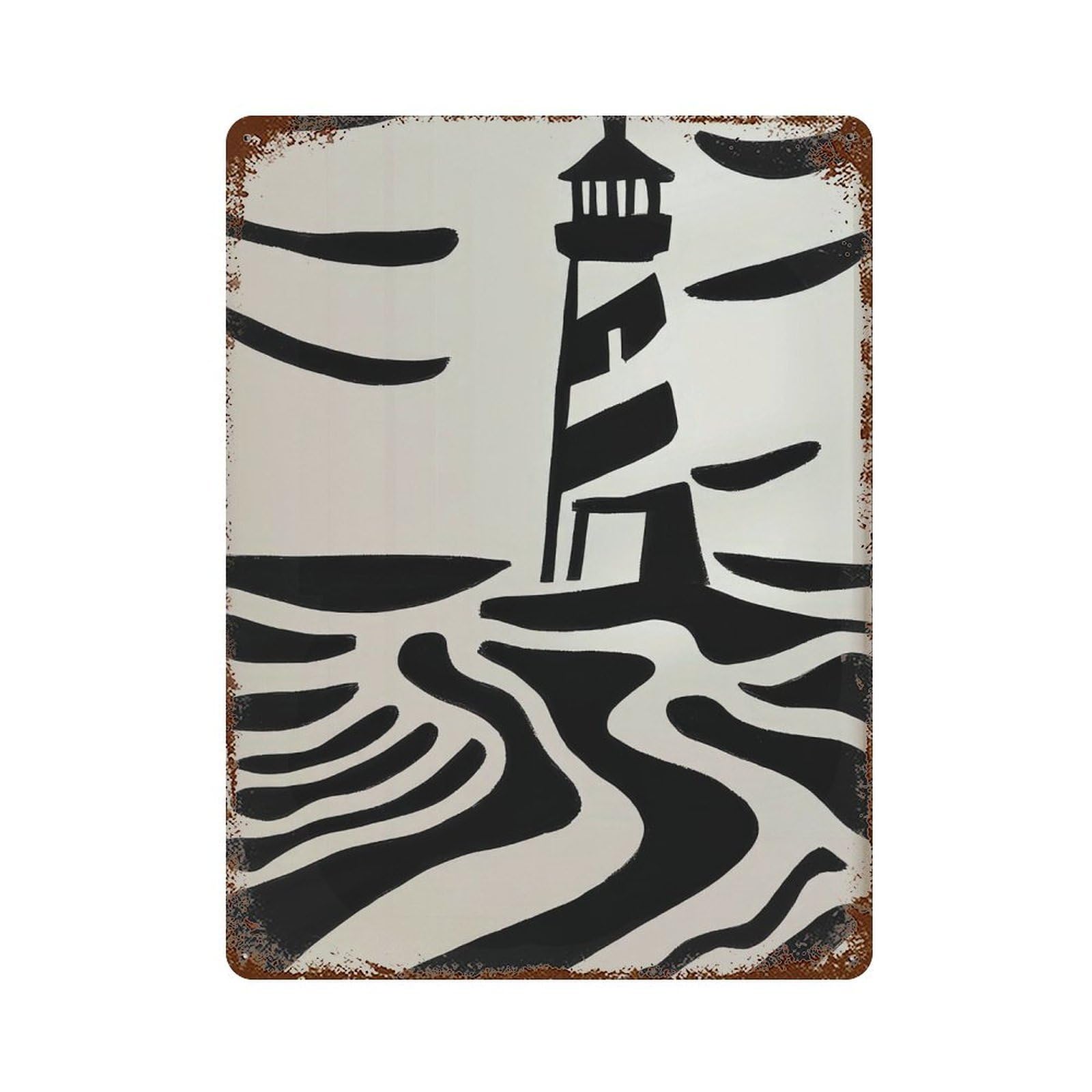xiaoxiaoshen Minimalist Lighthouse Black And Beige Modern Organic Scandinavian Home Wall Decor Art Metal Tin Poster Modern Home Decor Art Home Bar Shop Decorations Vintage Sign 40x30cm