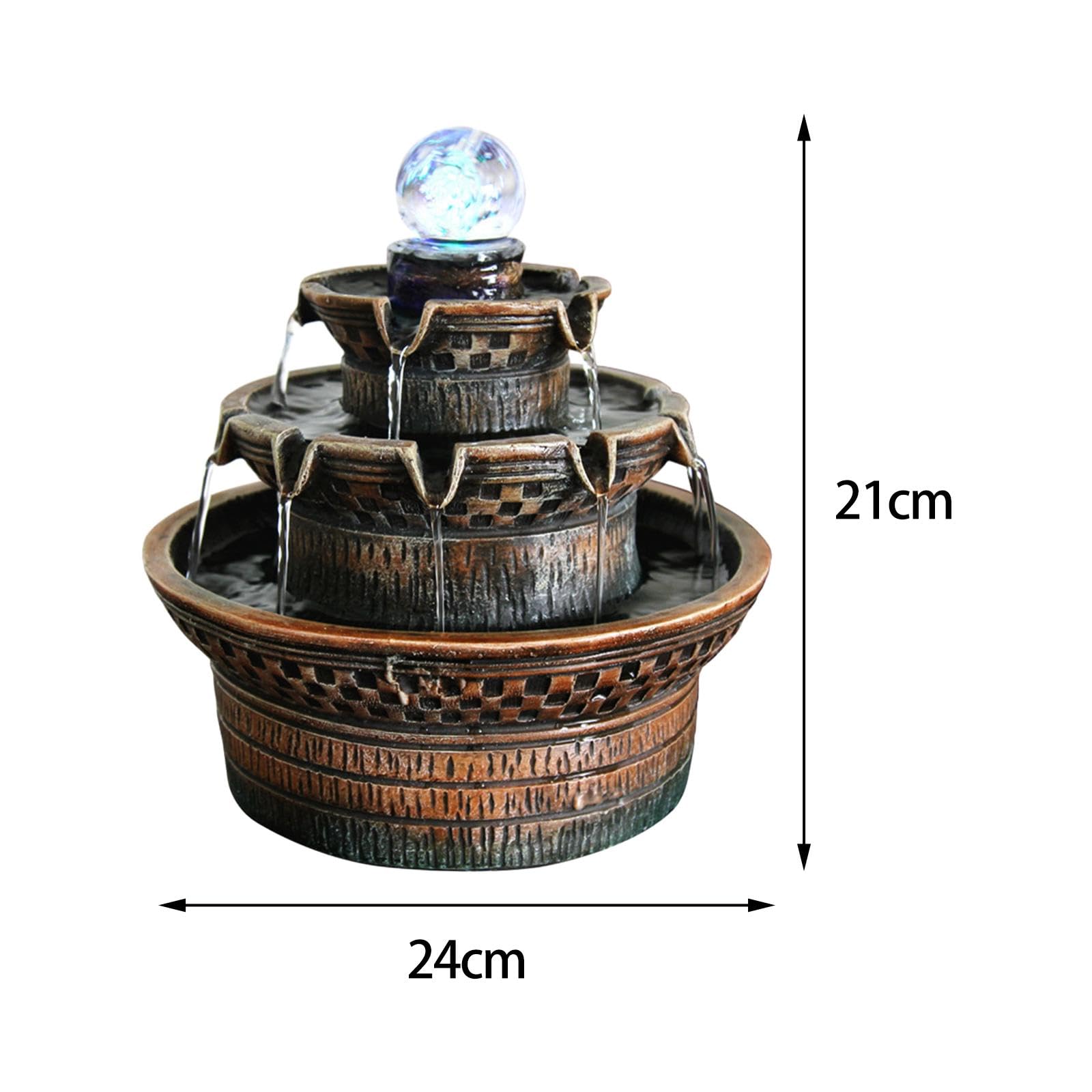 Wasserfall Tischbrunnen Mit Rollender Kugel - LED Beleuchtung Feng Shui Dekobrunnen 30x20x36cm