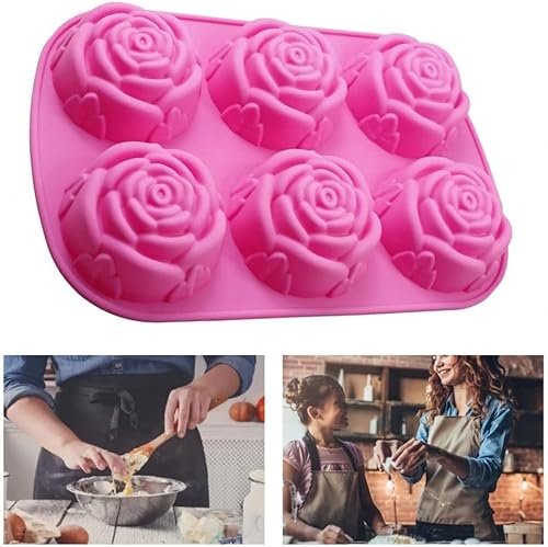 Miniatura 7 de Paquete de 2 moldes de silicona para velas de rosas, moldes de jabón, moldes de gelatina de chocolate, 6 cavidades, diseñador de resina, moldes de