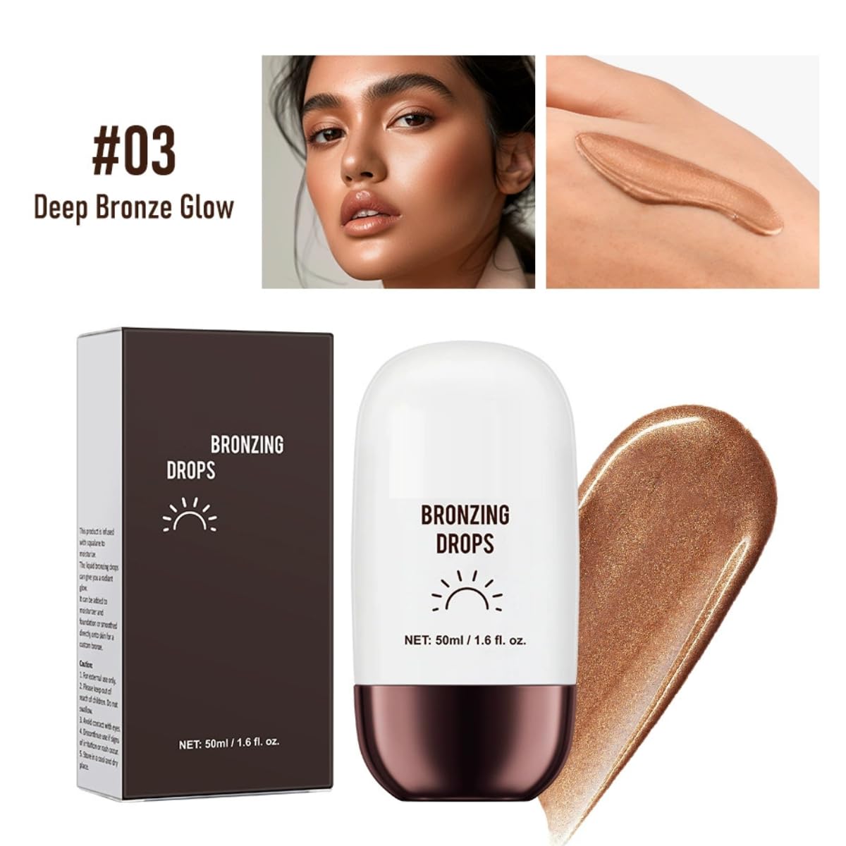 KARLOR 50ml Liquid Bronzer Highlighter Glow Creamy Highlight Makeup Face Shimmer Drops Illuminator Contour Radiance for Face and Body (03#bronze - Image 2