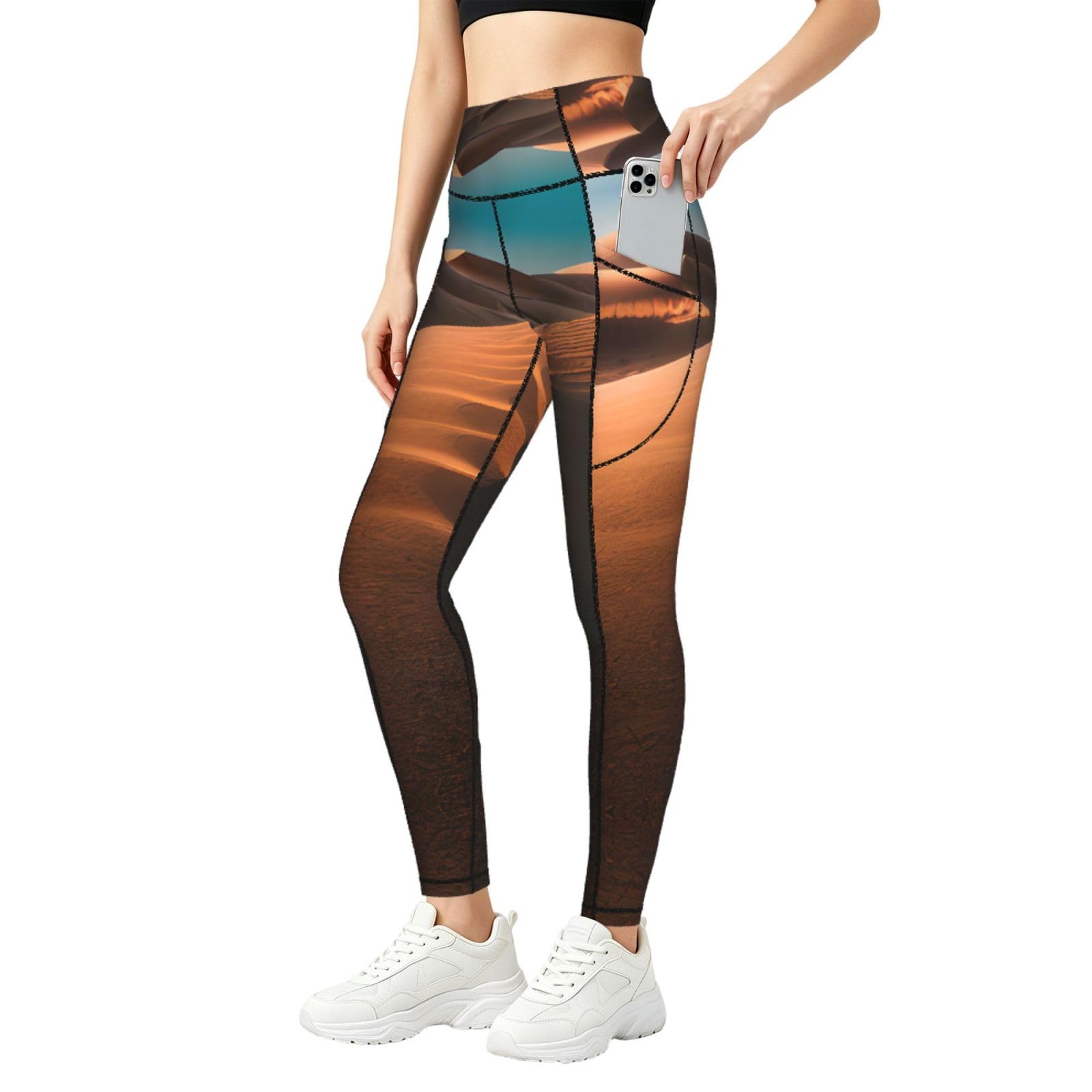 Pantalones de yoga con bolsillos Sand Dunes, mallas de cintura alta para correr y fitness 8