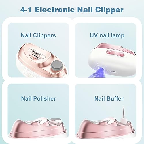 Miniatura 4 de Cortauñas eléctrico 4 en 1 con pulidor, lima y luz UV, recortador automático de uñas con luz LED y almacenamiento de restos de uñas, recortador de