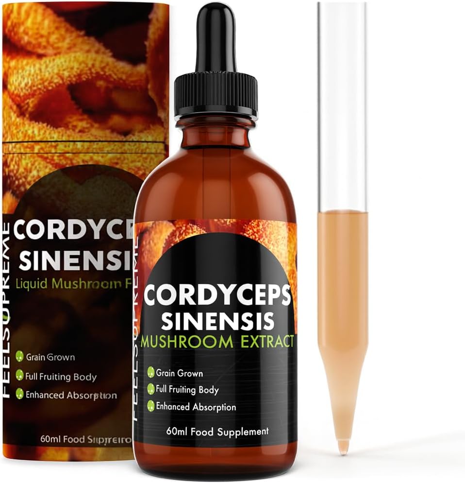Cordyceps Mushroom Extract Supplement - High Strength 10:1 Nootropic Drink for Energy, Heart Health, Immune System Booster - Mushroom Supplement, Womens and Mens Vitamins - 60ml