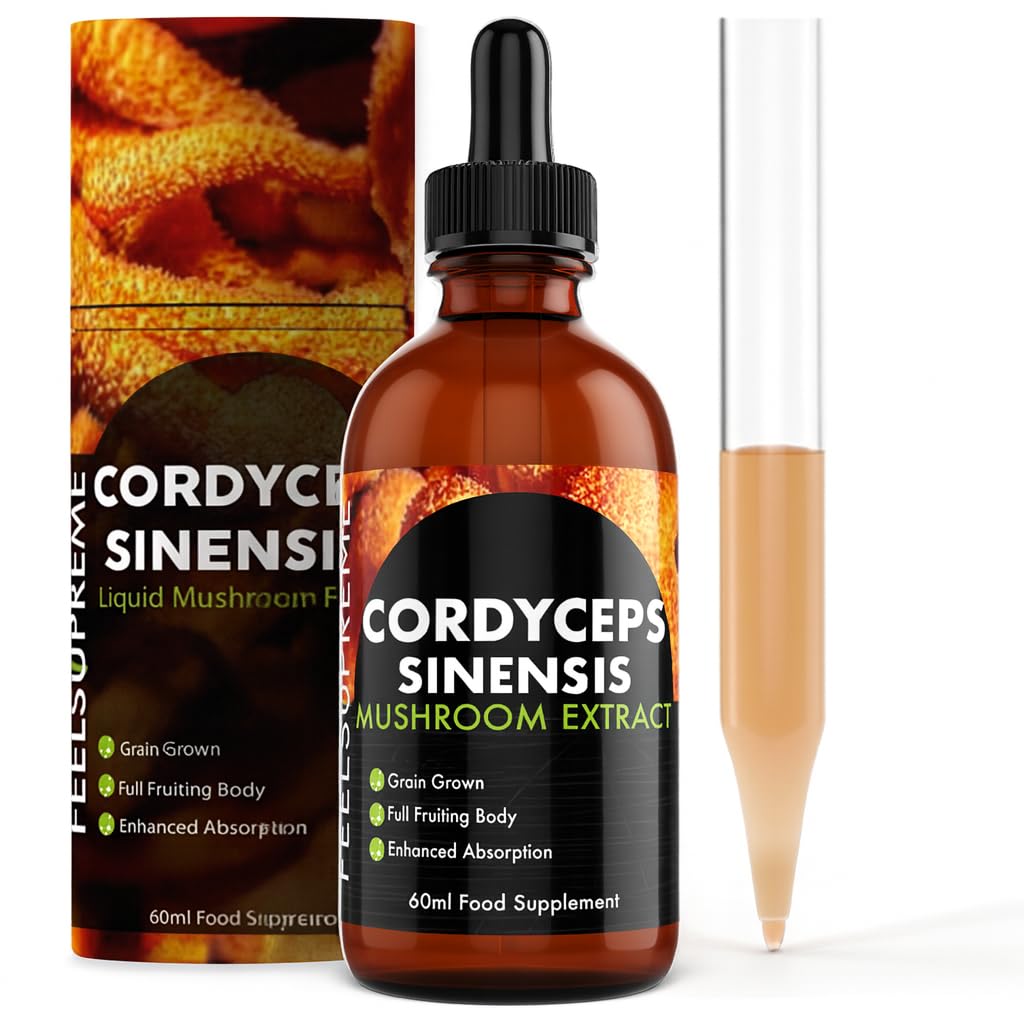 Cordyceps Mushroom Extract Supplement - High Strength 10:1 Nootropic Drink for Energy, Heart Health, Immune System Booster - Mushroom Supplement, Womens and Mens Vitamins - 60ml