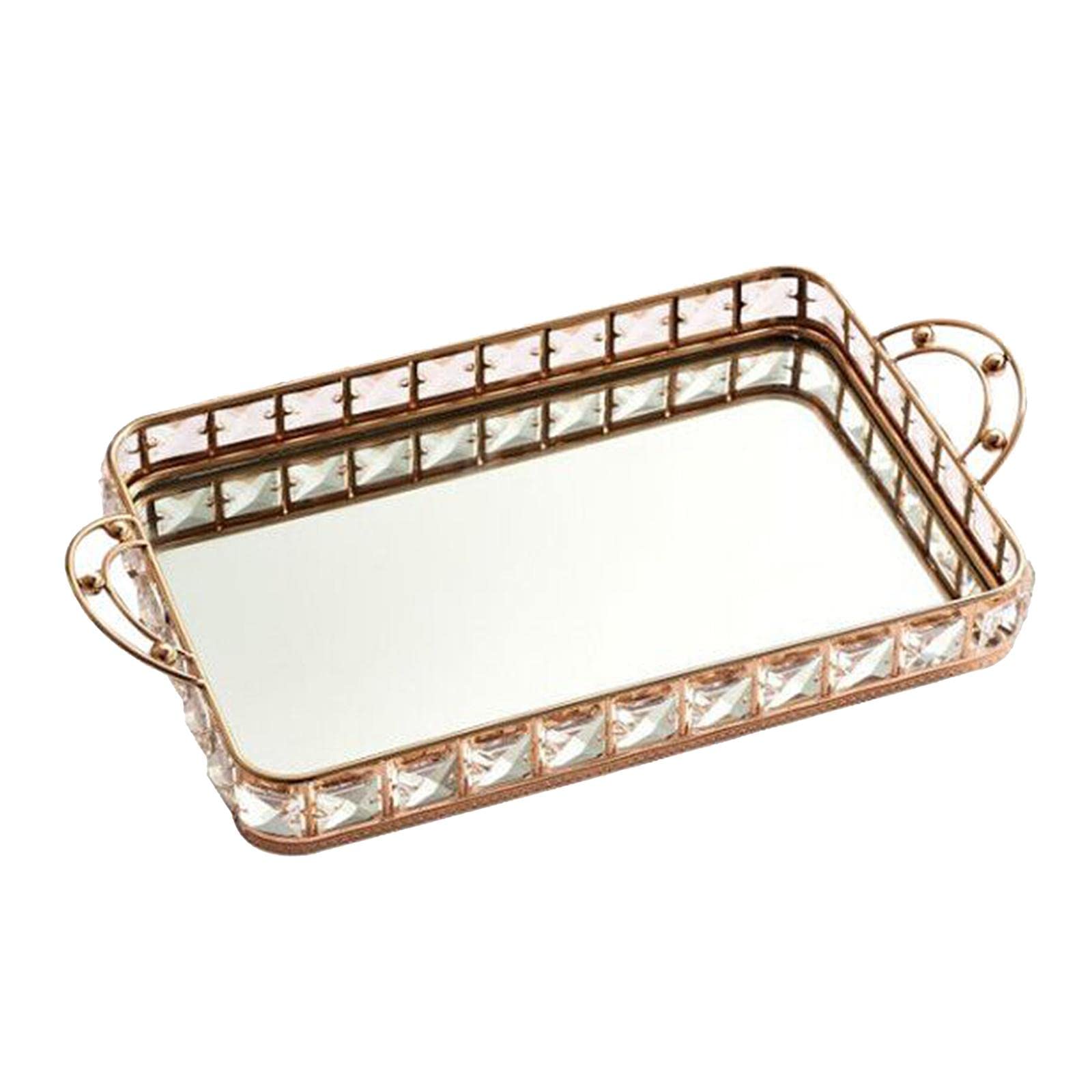 Yajuyi Bandeja Espejo Cristal Maquillaje Accesorios Joyas Organizador Metal con Base de Espejo Y Diseño Exclusivo Indicada para Baño Dormitorio Sala Oficina