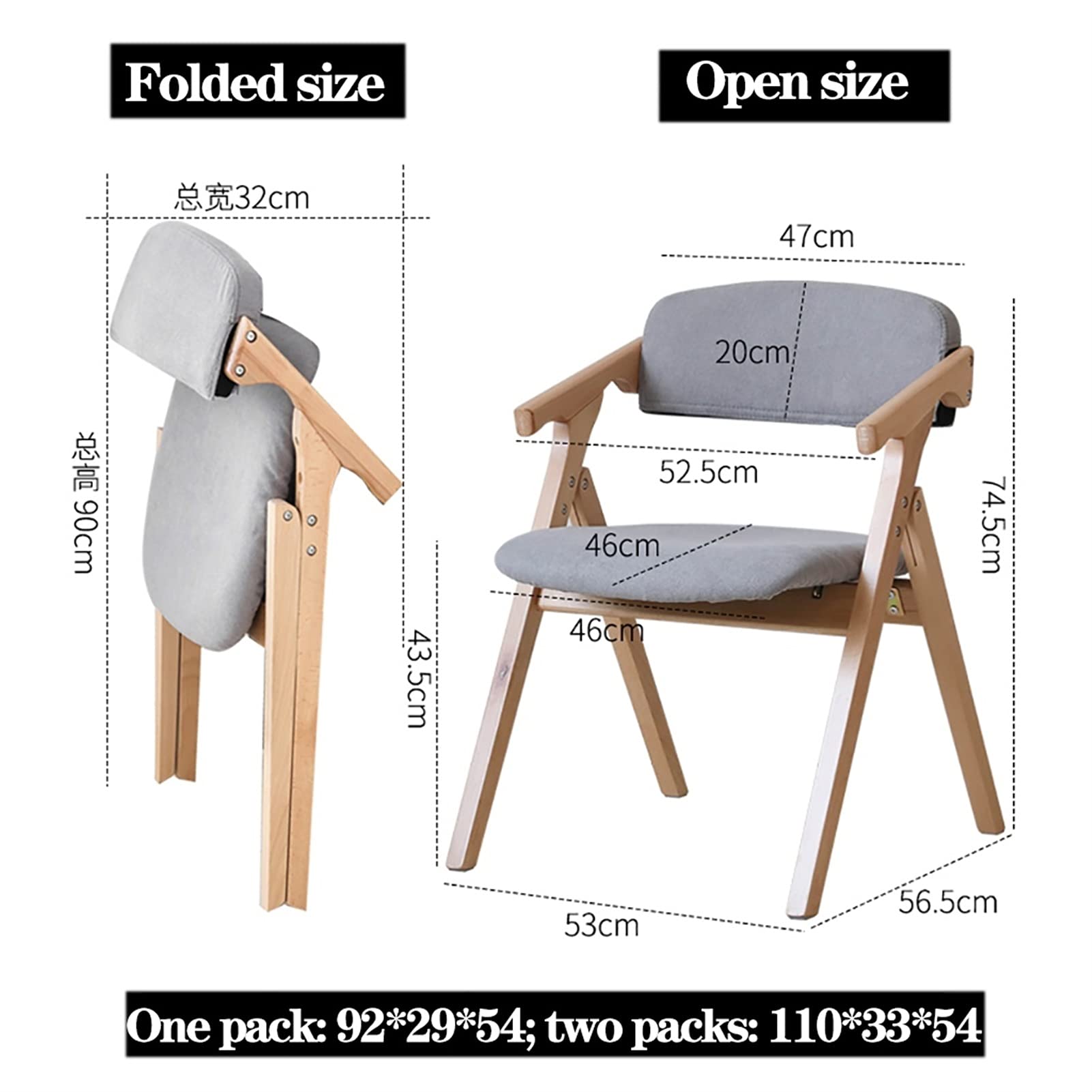 Sillas de Comedor Plegables tapizadas con Asiento y reposabrazos Acolchados, sillas auxiliares apilables para Cocina y Sala de Estar, Juego de 1