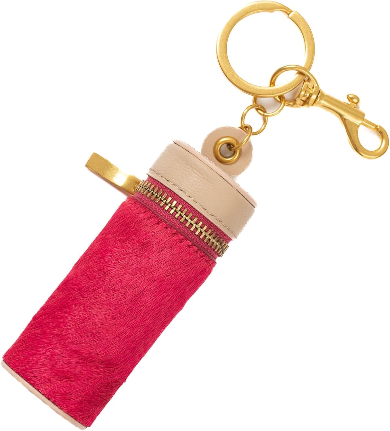 Cockatoo Nappa Leaeher Zipper Lipstick Case with Keyring Chapstick Holder Keychain