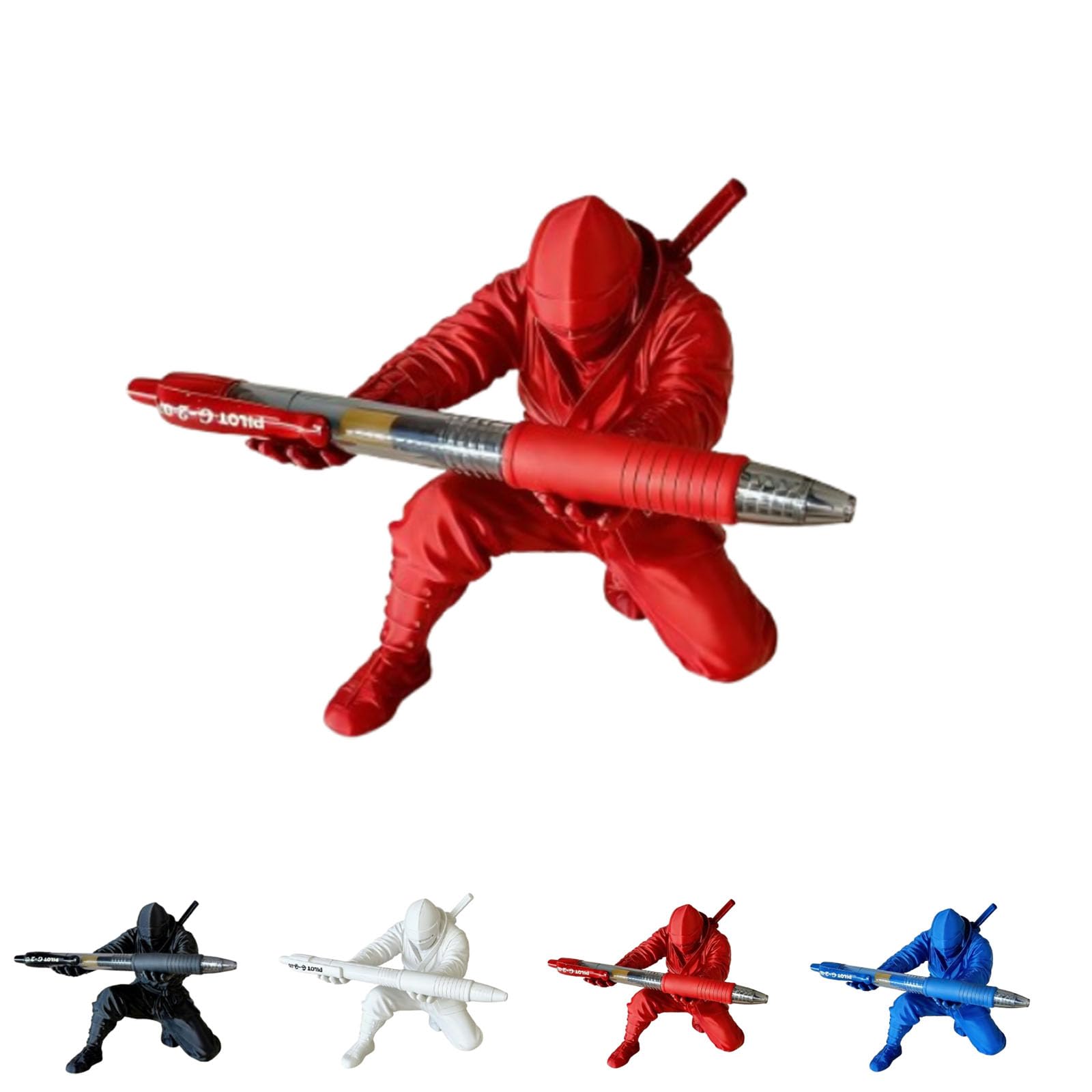 Ninja Warrior Pen Holder, Samurai Desktop Organizer with Sword Accessories, Creative Pencil Stand, Unique Desk Decor Gift for Home Office Classroom (Red)