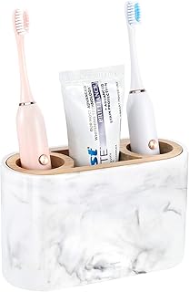 Emibele Porte Brosse à Dents, 3 Compartiments Support de Brosse à Dents Électrique en Résine Compact Polyvalent pour Salle de Bain, Organisateur Salle de Bain pour Lavabo Toilette, Blanc d'encre