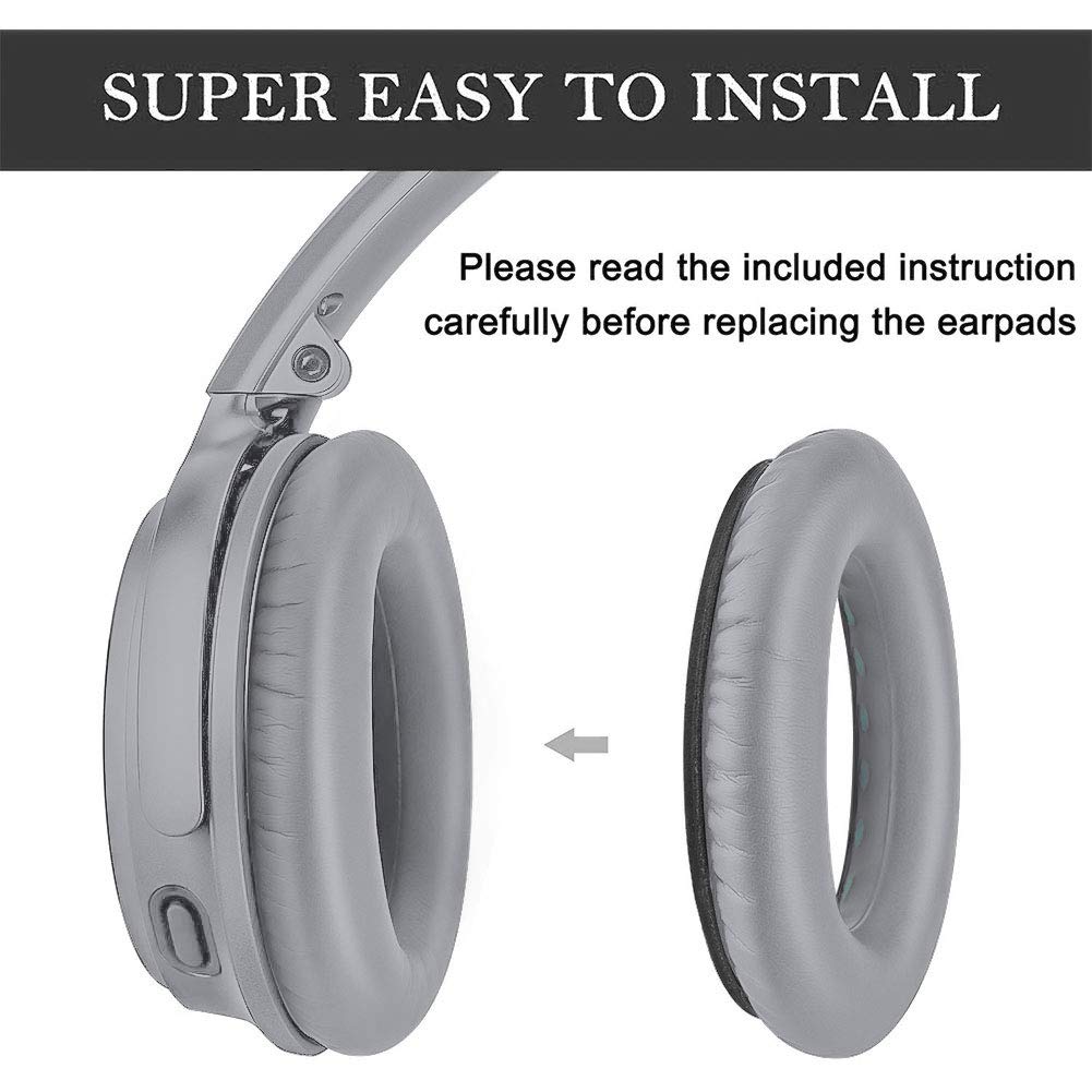 QC35 Almohadillas de repuesto para auriculares, QC35, QC35ii, almohadillas de repuesto para auriculares - Compatible con Quiet Comfort35, QC25, QC35ii, QC15, AE2, AE2i-Cómodo y duradero (plata)