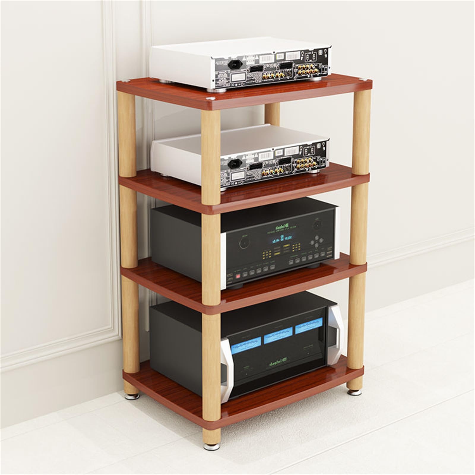 Supporto multimediale AV con 2/3/4 livelli, giradischi, lettore DVD e CD, mobile multimediale regolabile, rack stereo per intrattenimento, mensola per consolle, noce, 4 livelli