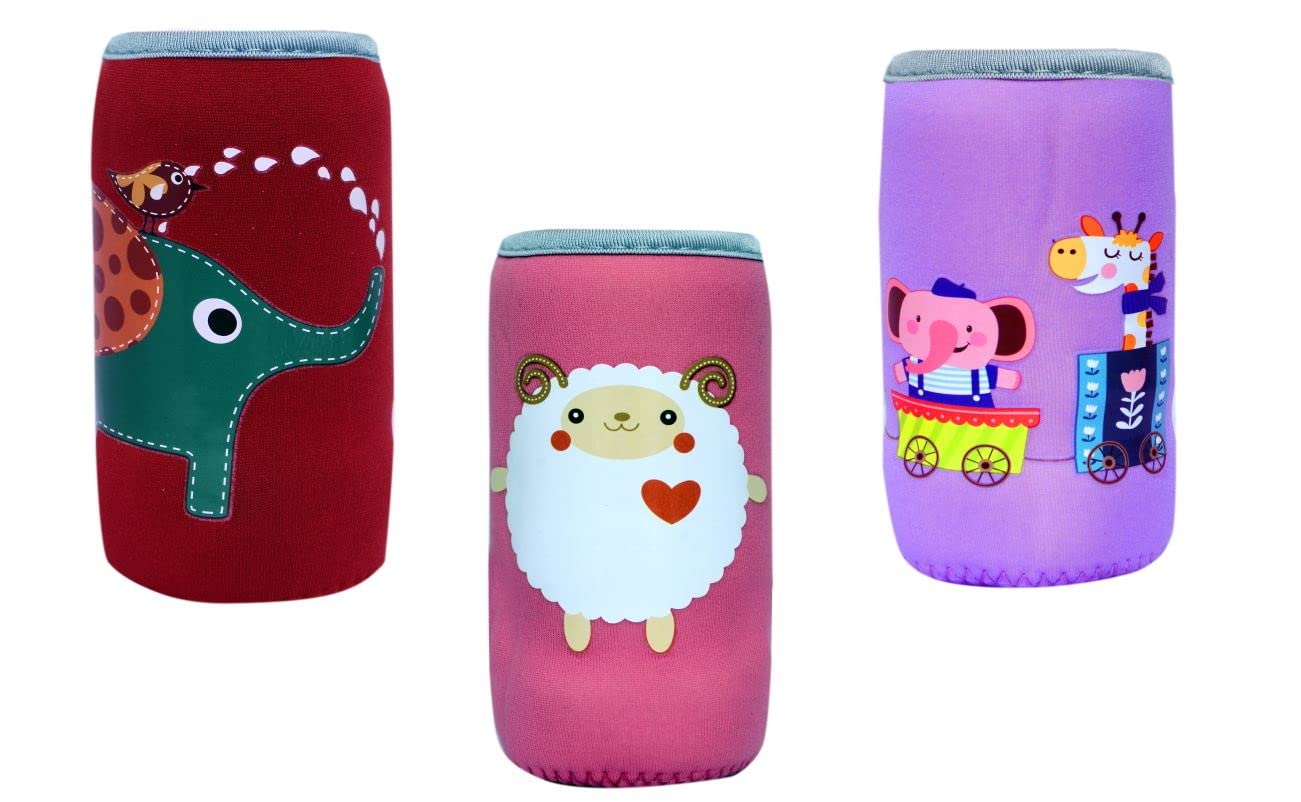 Tinny Tots Adjustable Reusable Stretchable Baby Feeding Bottle Cover Sleeves Cartoon Prints With Holding Strap Suitable for 120ml 220ml 240ml Slim Neck Feeding Milk/Water Feeder Bottles(Pack of 3;EL-ZE-SH)-image-23
