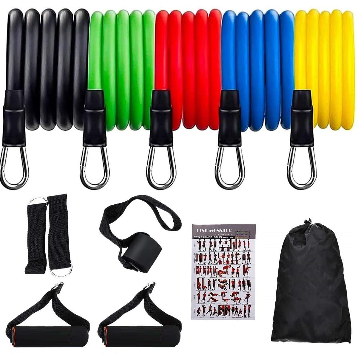 ERHETUS 11-Piece Resistance Bands for Men | Home Gym Workout Kit for Women with Toning Tubes, Door Anchor, Handles, Ankle Straps & Carry Bag | Rubber Fitness Band for Full Body Stretching Exercise-image-25