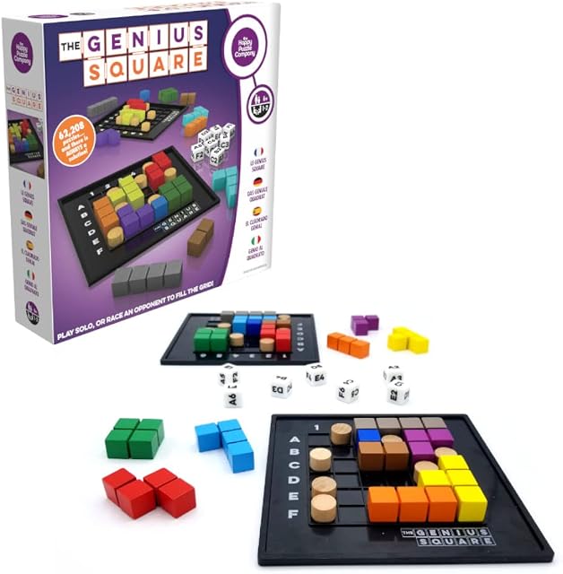 The Happy Puzzle Company | The Genius Square Game | Master the STEM Puzzle Game - Over 62,000 Puzzles to Explore - Smart Games for Smart Minds - Ages 6+