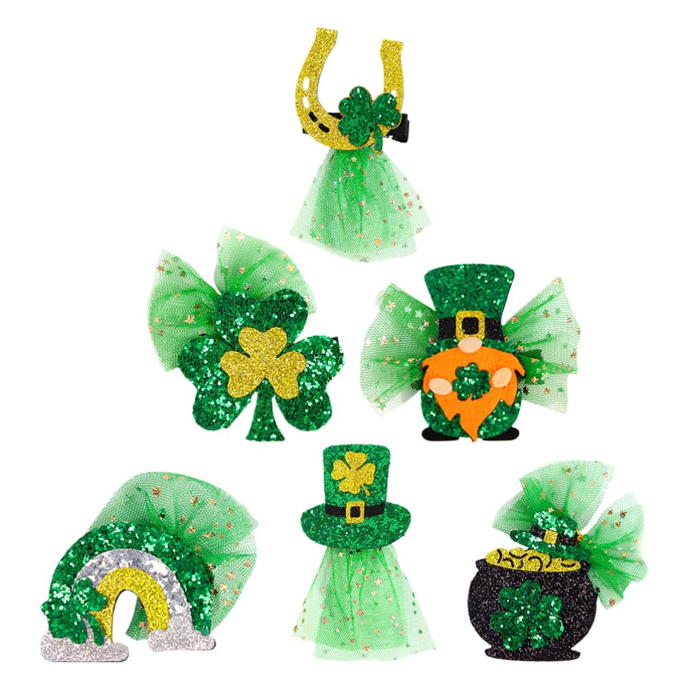 FRCOLOR 6Pcs Glitter St. Patrick's Shamrock Hair Pins Green Irish Holiday Hair Clip Party Hairstyle Decorations for Women Girl
