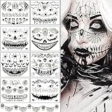 8 fogli adesivi halloween viso, tatuaggio viso di ragno, halloween tatuaggi temporanei faccia adesivi viso luminosi si illuminano al buiodi per donne uomini adulti trucco feste a tema horror