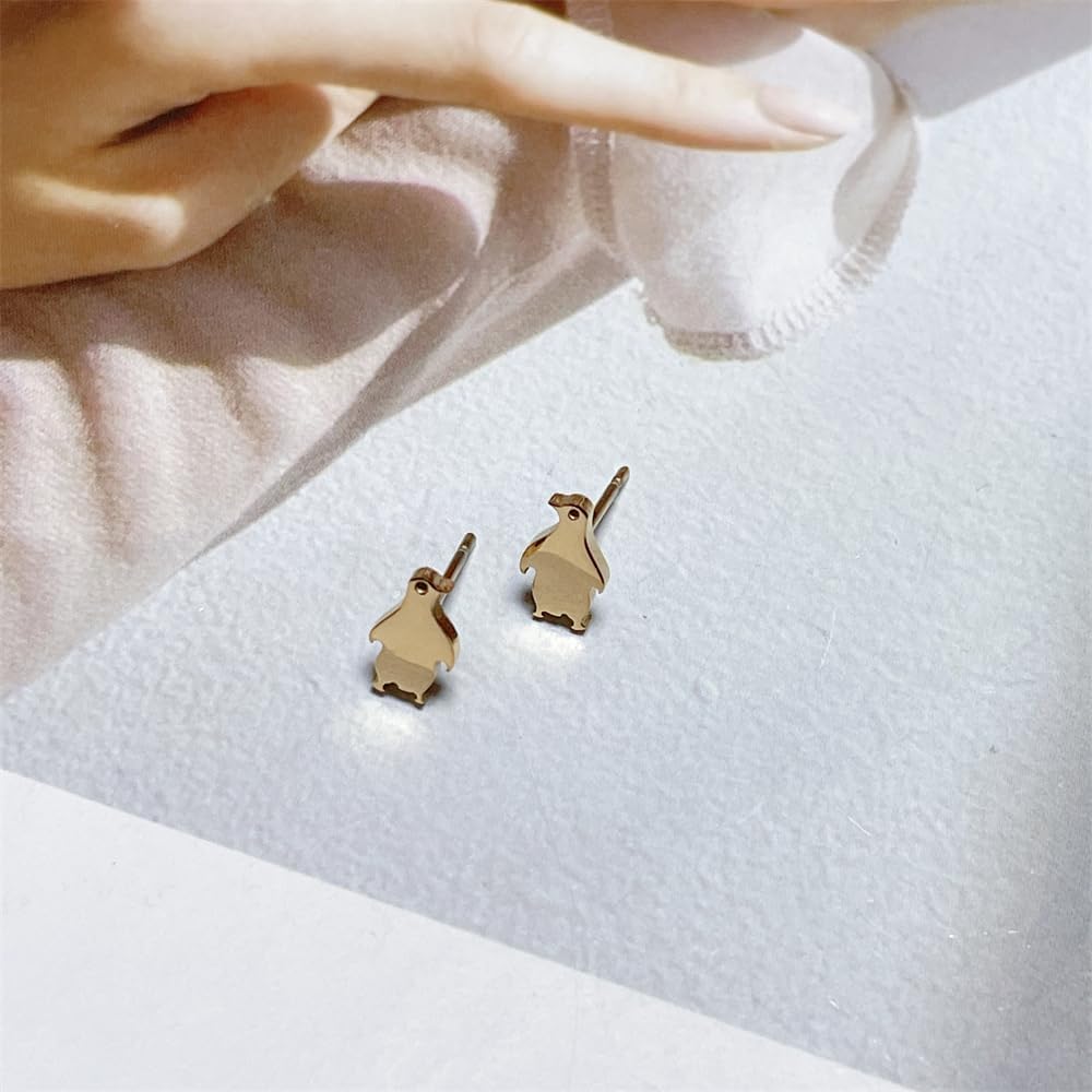 Minimalist Penguin Small Little Stud Earrings for Women Cute Stainless Steel Animal Cartilage Tragus Hypoallergenic Tiny Huggie Sleeper Studs Fashion Piercing Jewelry Birthday Xmas Gifts - Image 3
