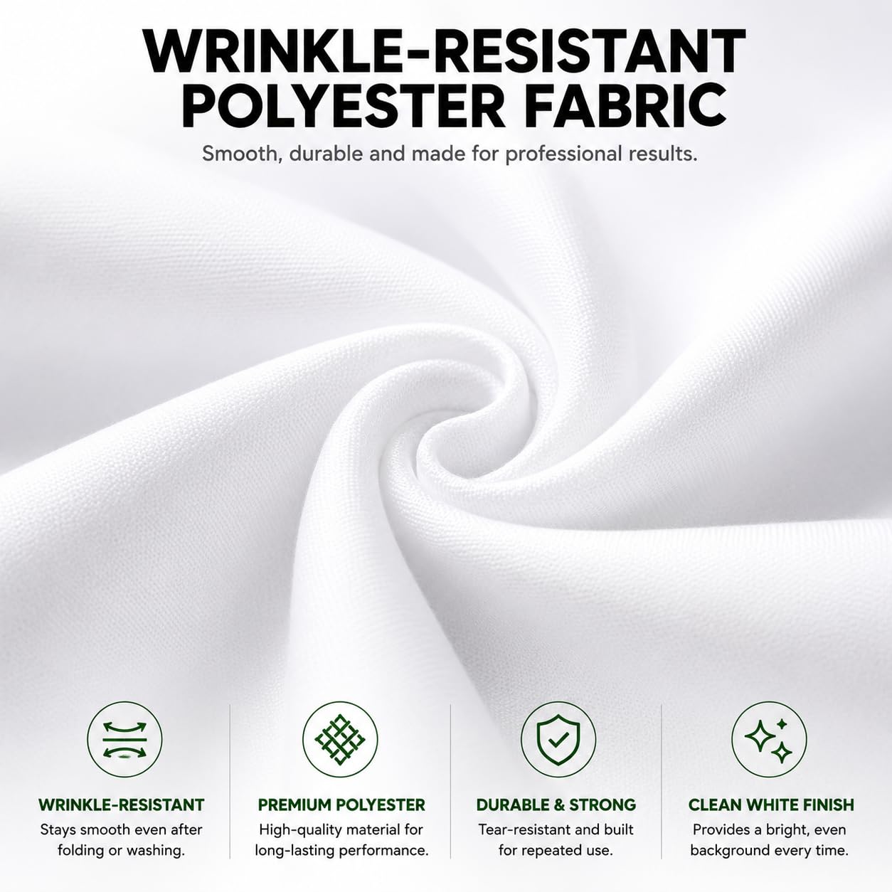Boltove® 6x9 Ft White Photography Backdrop with Rod Pocket | Wrinkle-Resistant Polyester Background for Photo Studio, Video Production, YouTube, Product Photography & Events | Stand Not Included 1
