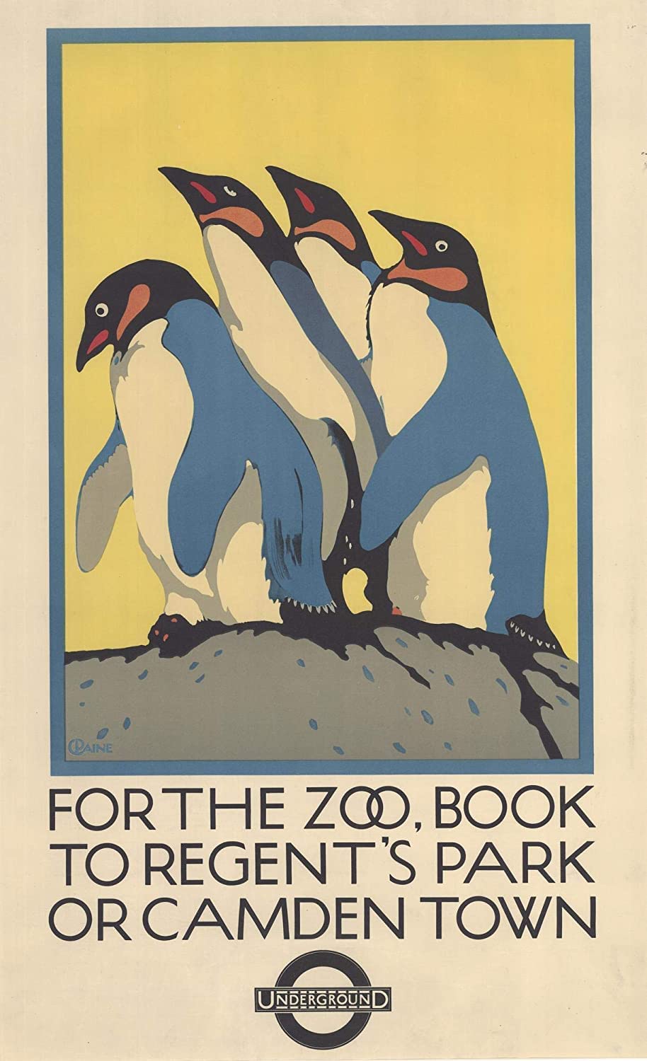 RPW Roystone Print Works Travel Poster Advert 1920's For the Zoo Penguin's Regents Park Camden Town London Zoo A4 & A3 (A3)