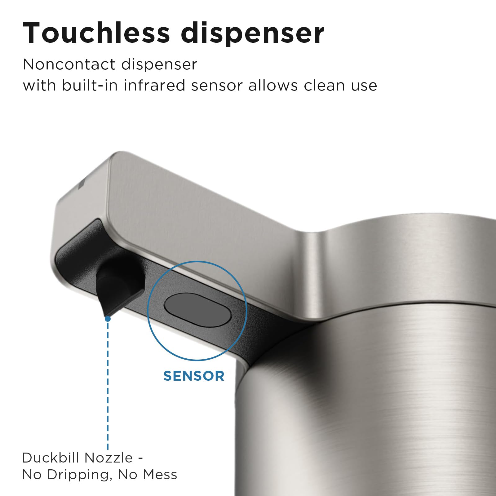 Newise Dispensador automático de jabón – 9 onzas, recargable y resistente al agua para cocina y baño con 3 modos de dispensación ajustables, sensor sin contacto de acero inoxidable